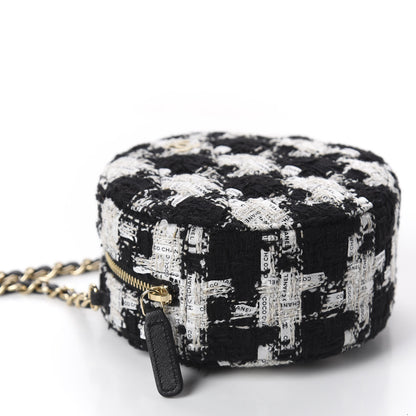 Chanel Tweed Quilted Round Clutch With Chain Black Ecru White 3 of 10