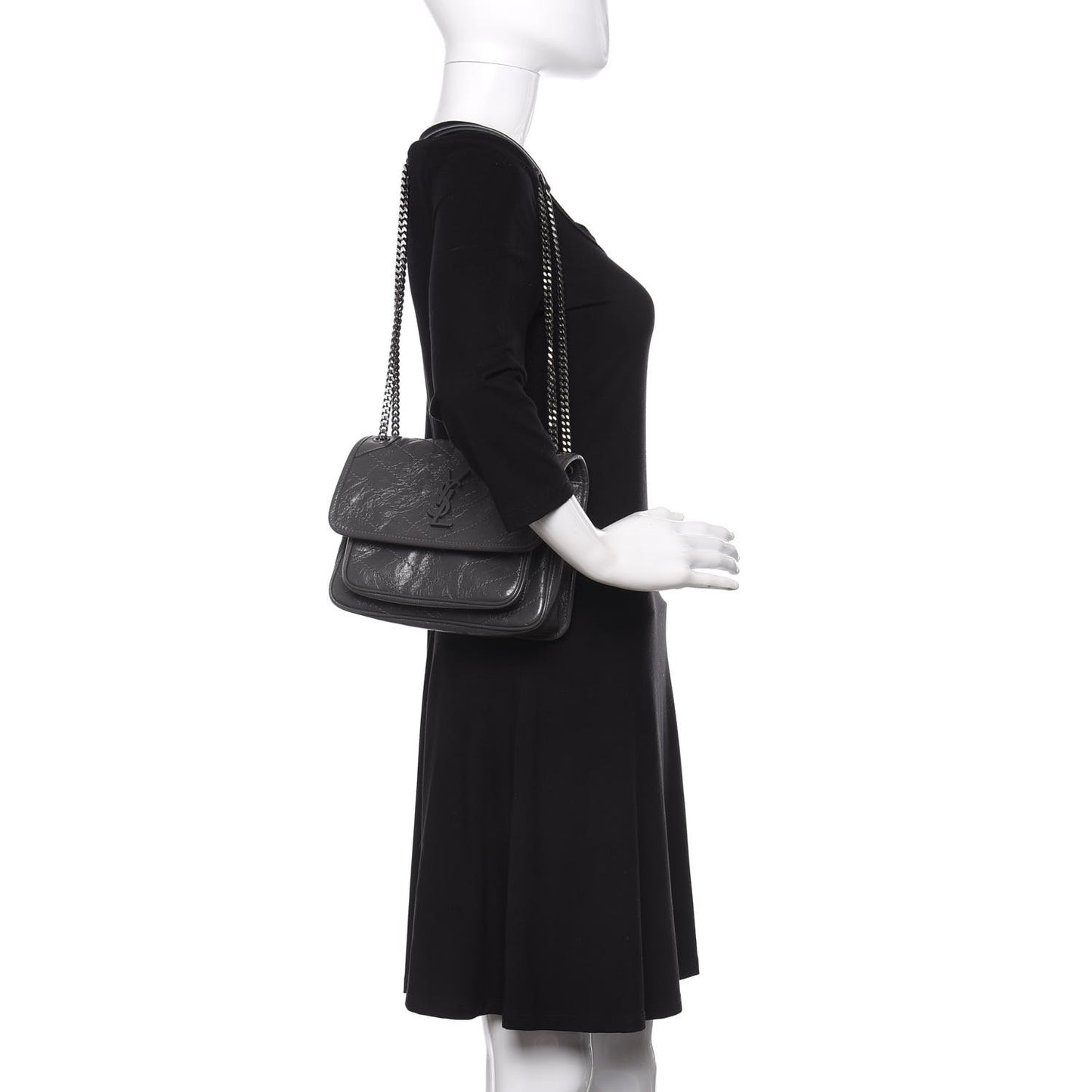 Crinkled Calfskin Matelasse Monogram Baby Niki Chain Satchel Storm