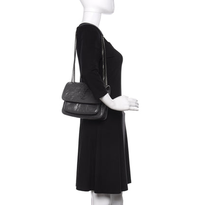 Saint Laurent Crinkled Calfskin Matelasse Monogram Baby Niki Chain Satchel Storm 2 of 10