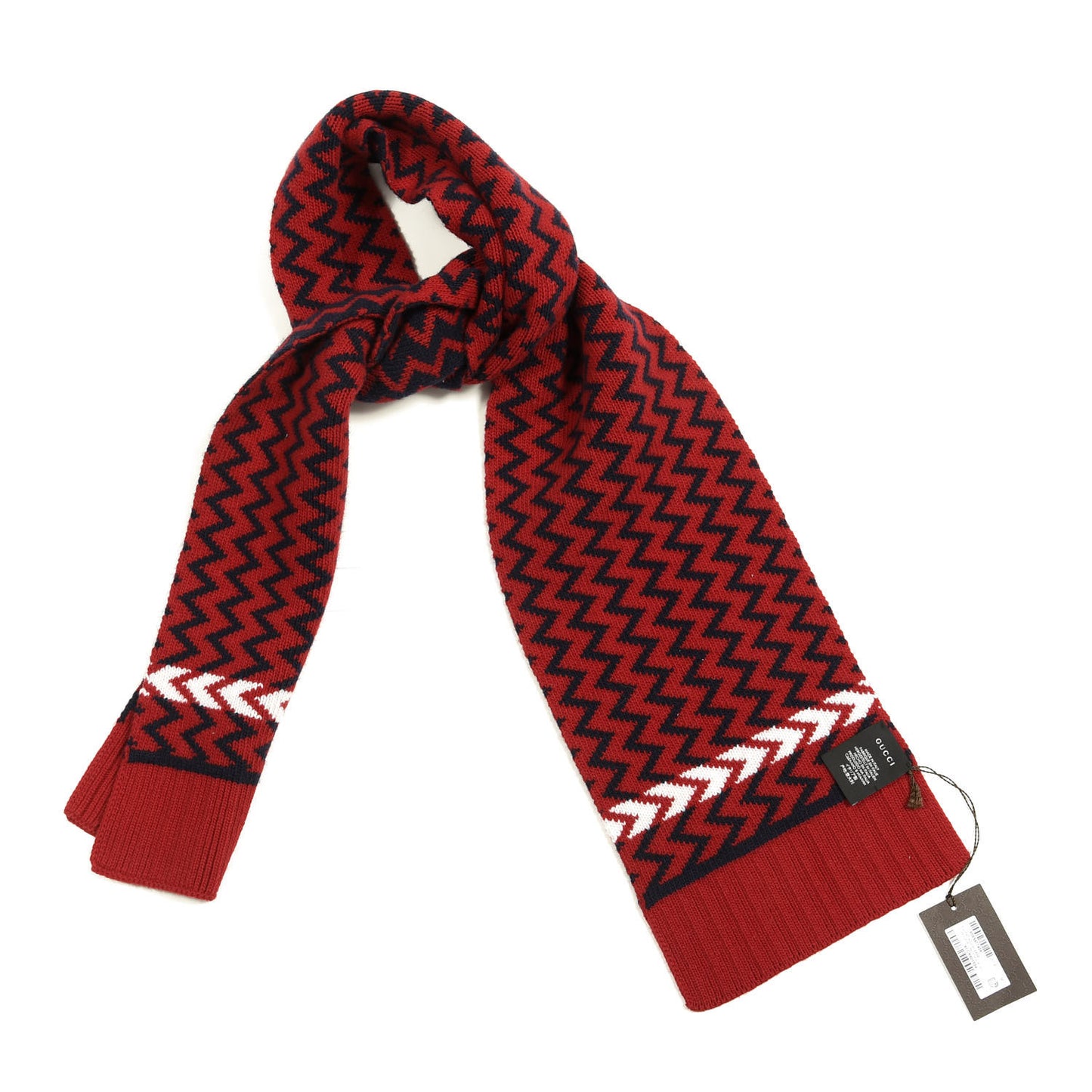 Wool Zigzag Scarf White Red Blue