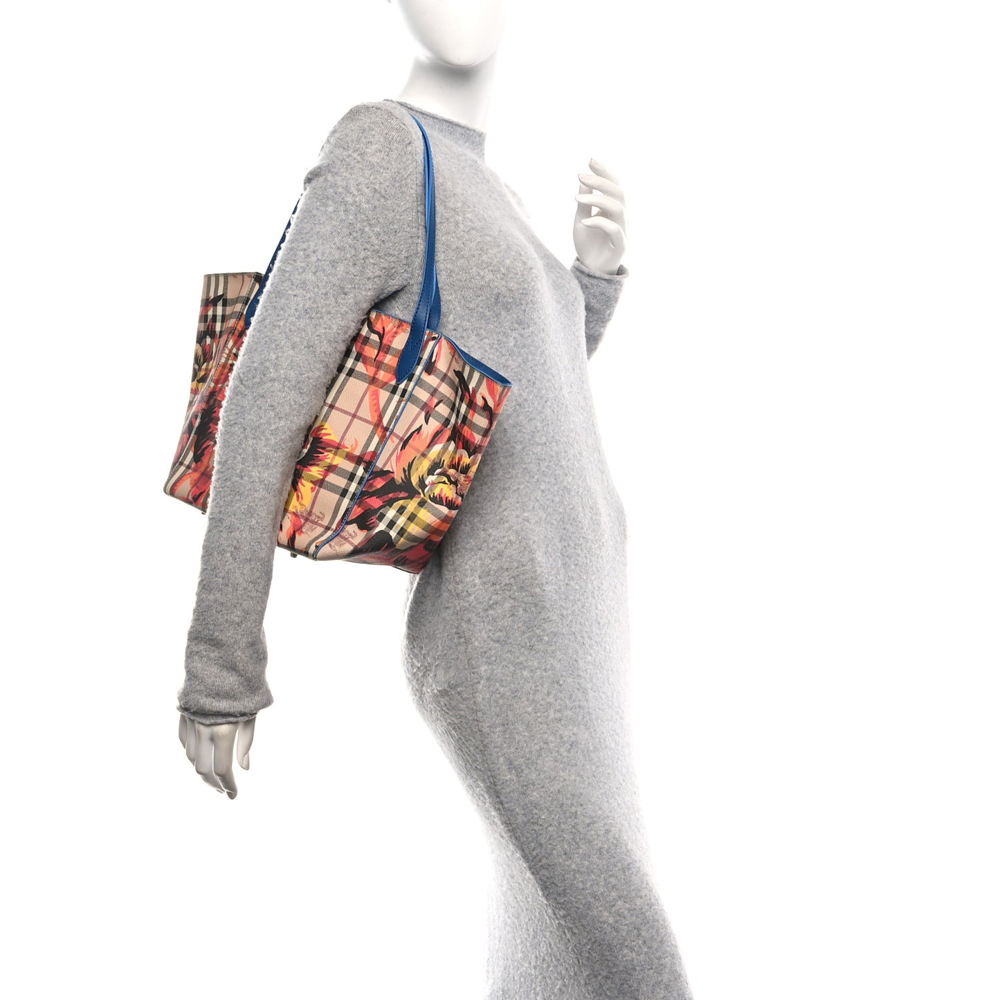 Haymarket Check Floral Print Small Canterbury Tote Mineral Blue Burnt Orange