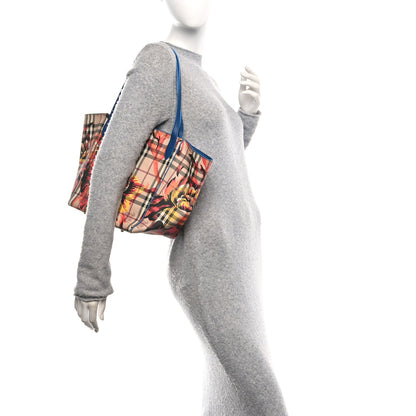 Burberry Haymarket Check Floral Print Small Canterbury Tote Mineral Blue Burnt Orange 2 of 10