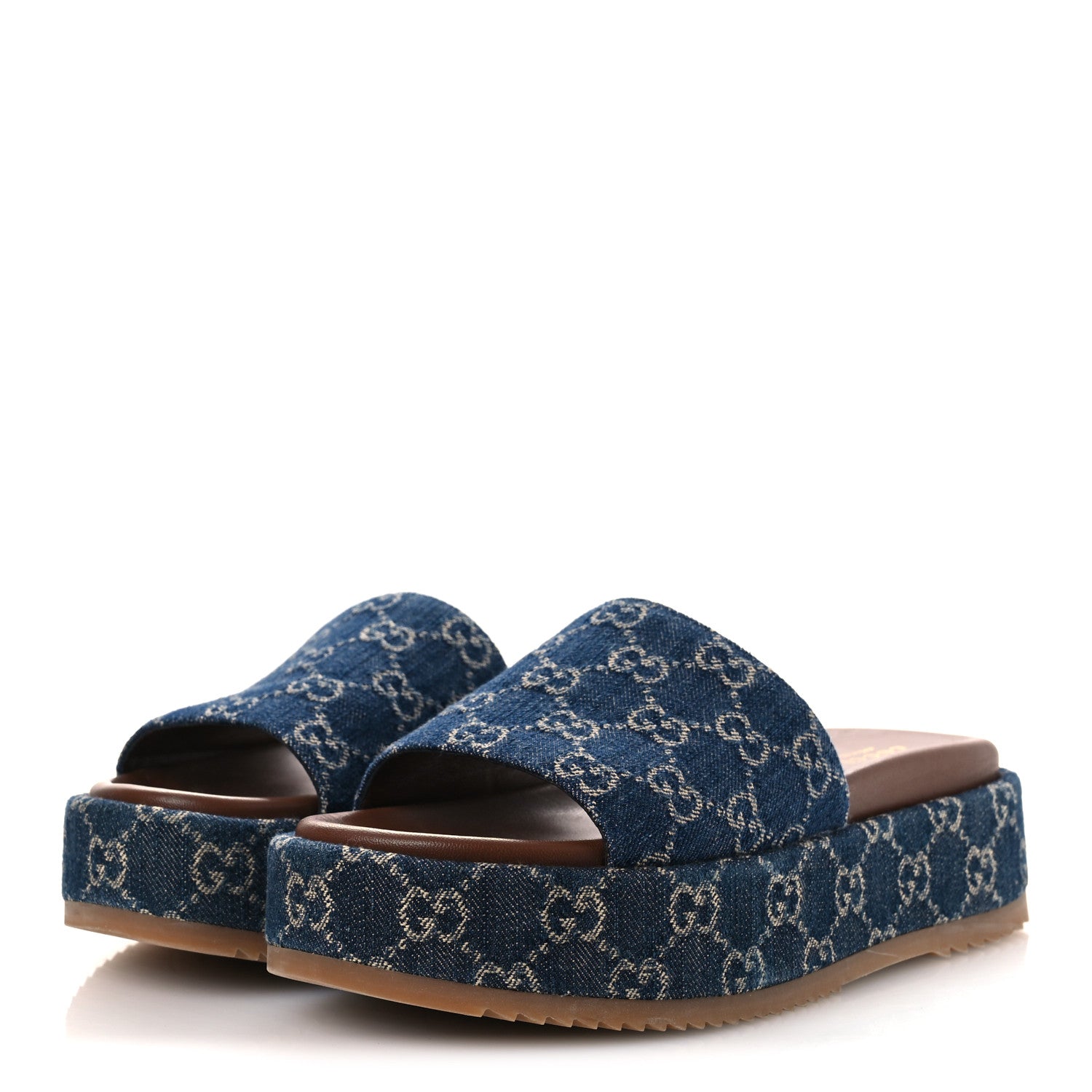Gucci New Denim GG Monogram Angelina Platform 55mm Slide Sandals 39.5 Blue Tea 4 of 12