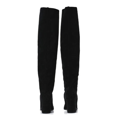 Chanel Suede Calfskin Grosgrain High Boots 38.5 Black 6 of 9