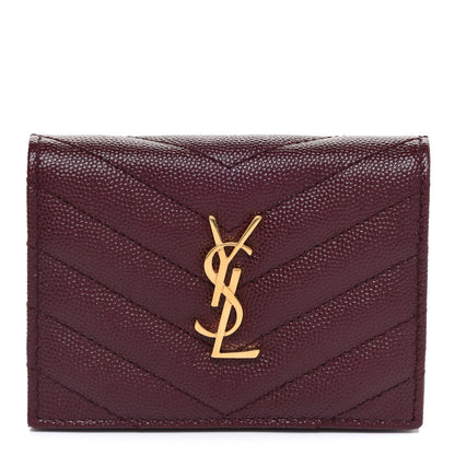 Saint Laurent Grain De Poudre Matelasse Chevron Monogram Card Case Bordeaux 1 of 8