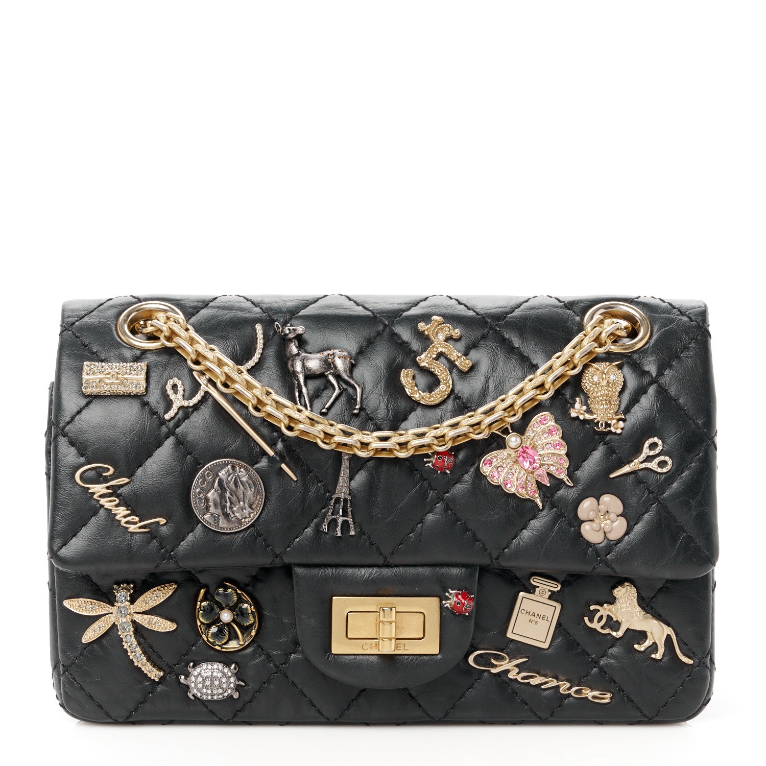 Chanel Aged Calfskin Lucky Charms 2.55 Reissue 224 Flap Black 1 of 10