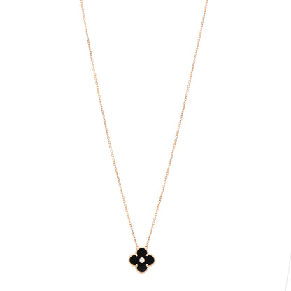 Van Cleef & Arpels 18K Rose Gold Diamond Black Onyx Vintage Alhambra Pendant Necklace 1 of 5