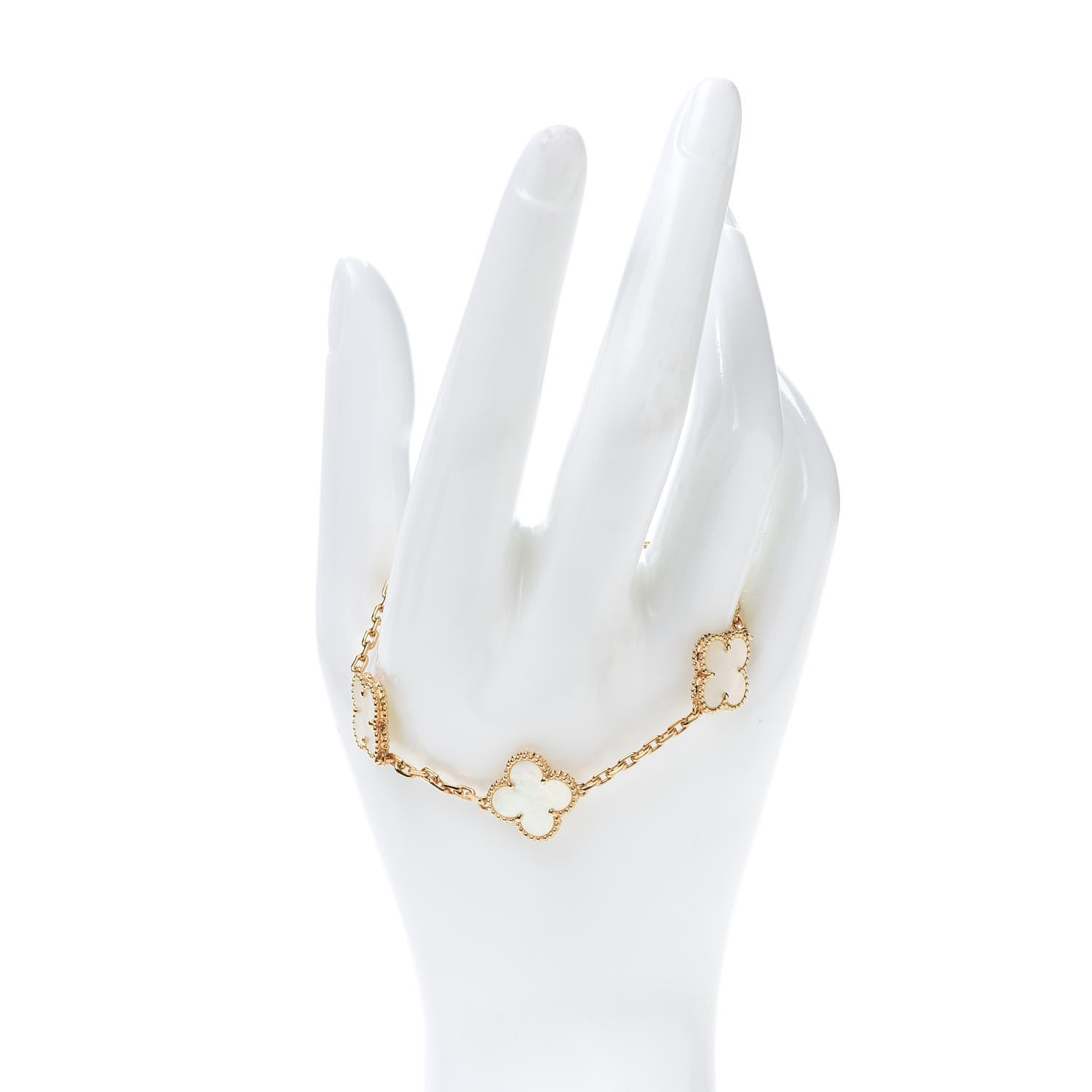 Van Cleef & Arpels 18K Yellow Gold Mother of Pearl 5 Motifs Vintage Alhambra Bracelet 2 of 8