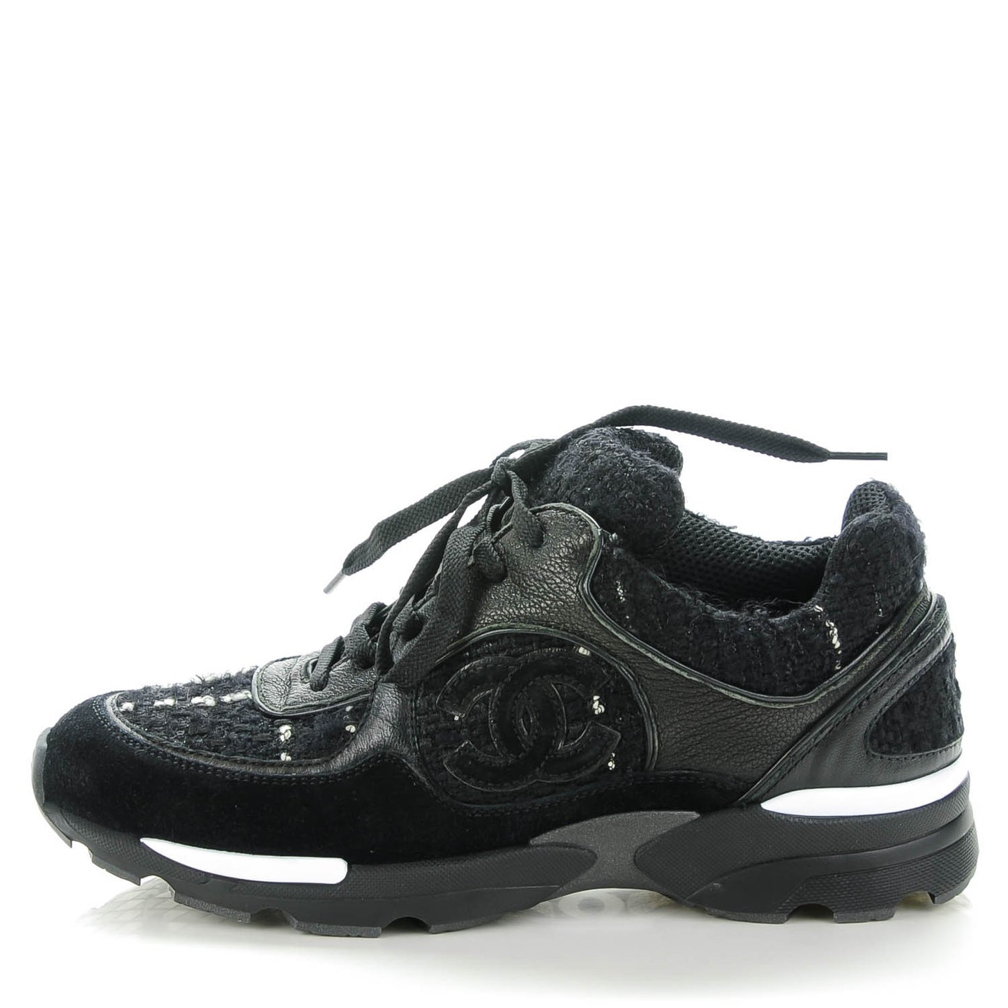 Suede Tweed Goatskin CC Sneakers 35 Black