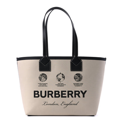 Burberry Cotton Canvas Calfskin Heritage Print Small Tote Beige 2 of 10