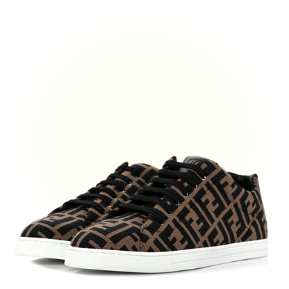 Fendi Tech Fabric FF Mens Lace Up Low Top Sneakers 8 Tobacco Black 3 of 9