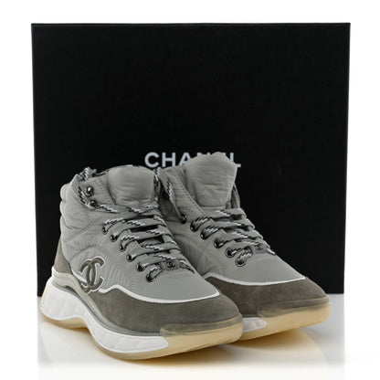 Chanel Fabric Calfskin Suede Womens CC Sneakers 38 Grey 10 of 10