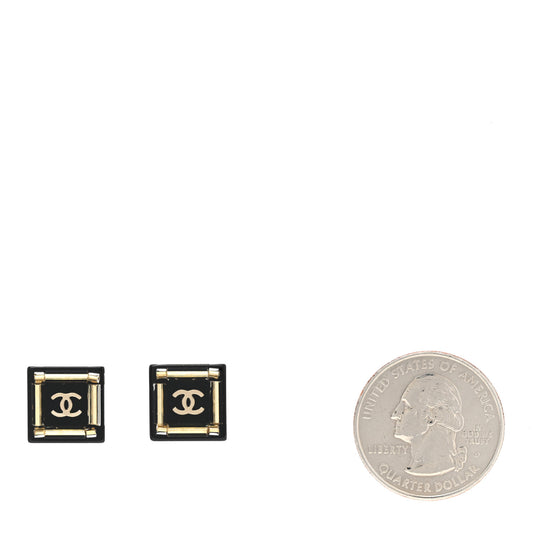 Resin Square CC Earrings Black Gold