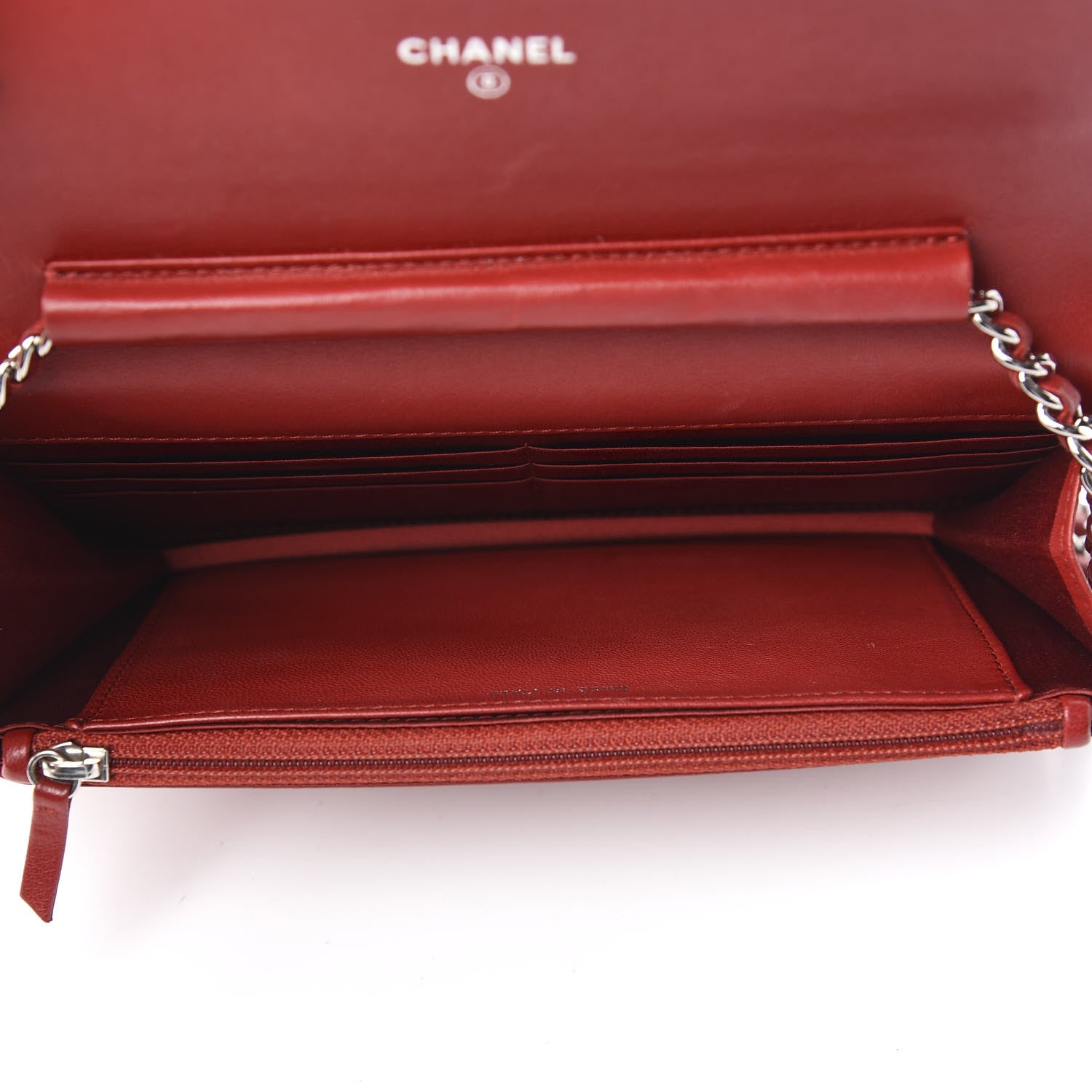 Chanel Lambskin Camellia Embossed Wallet On Chain WOC Dark Red 5 of 13