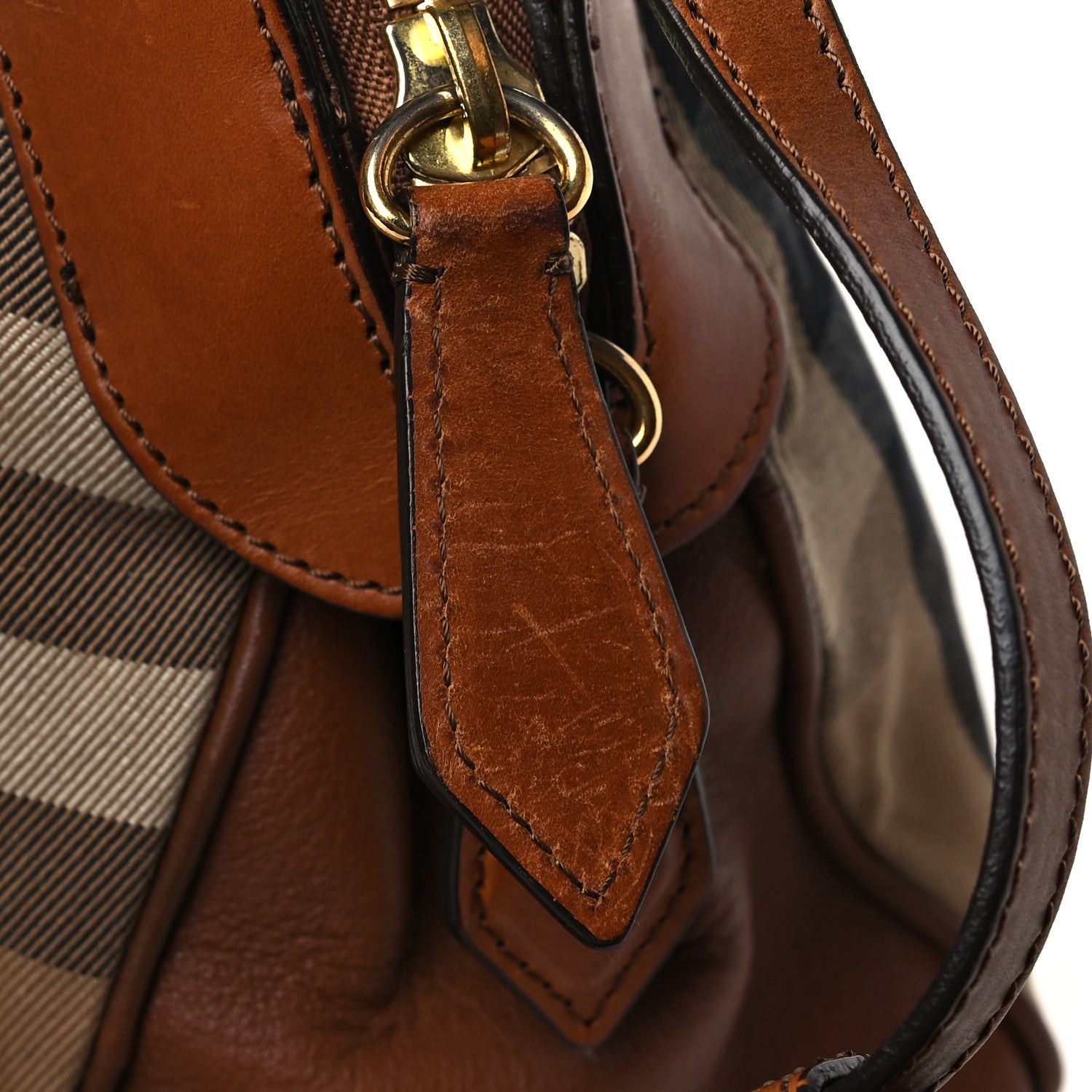 Burberry Calfskin House Check Satchel Tan 10 of 10