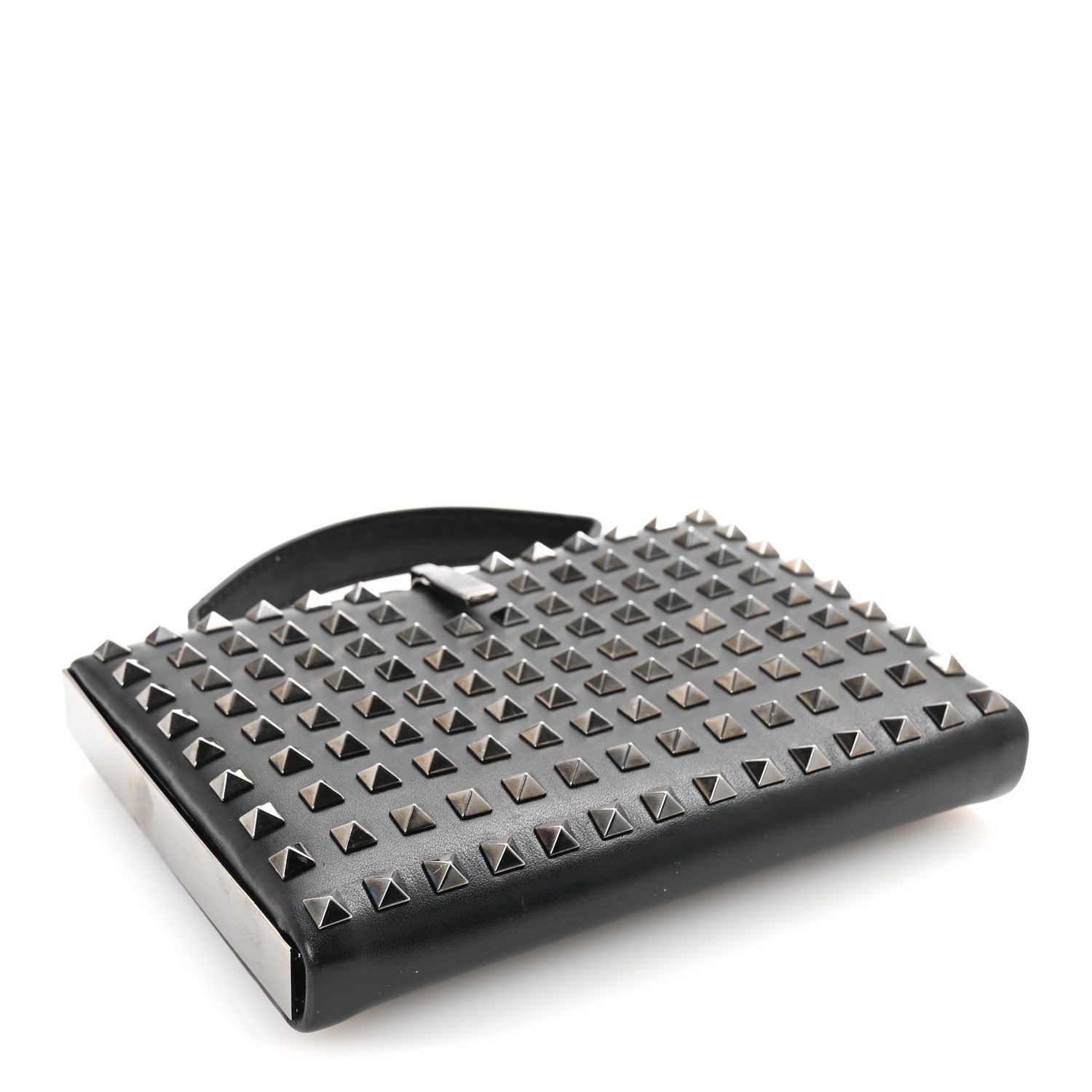 Valentino Garavani Vitello Monochrome Rockstud Allover Top Handle Clutch Black 4 of 6