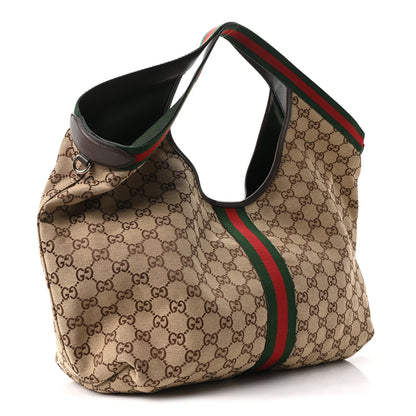 Gucci GG Monogram Web Large Giglio Tote Beige Brown 3 of 10