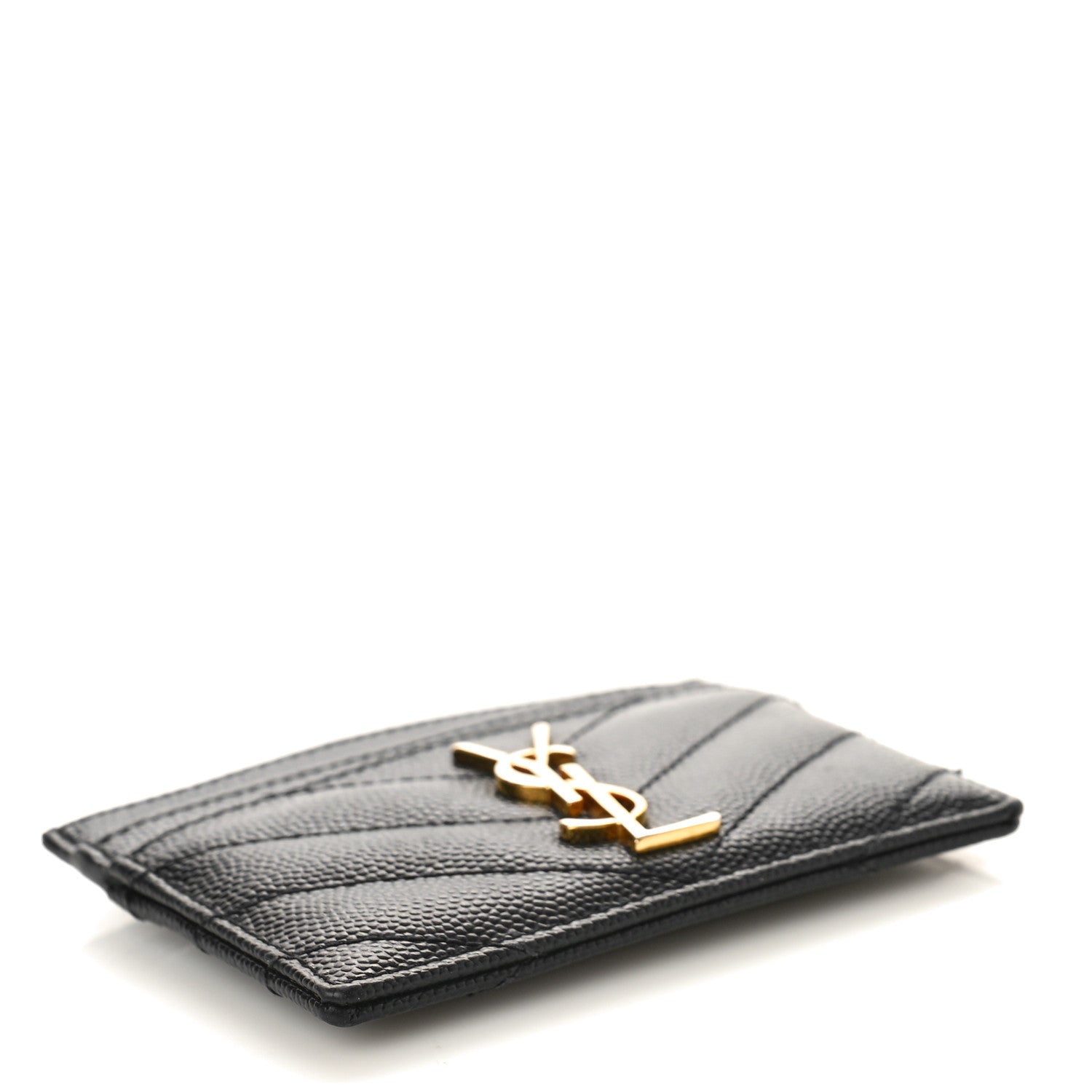 Saint Laurent Grain De Poudre Matelasse Chevron Monogram Credit Card Case Black 4 of 9