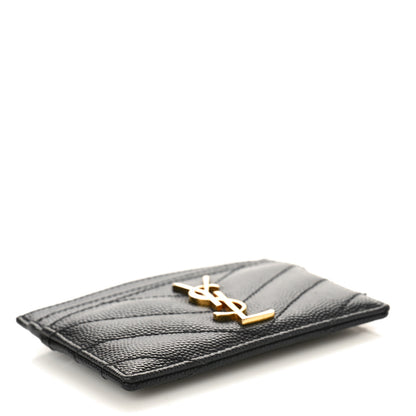 Saint Laurent Grain De Poudre Matelasse Chevron Monogram Credit Card Case Black 4 of 9