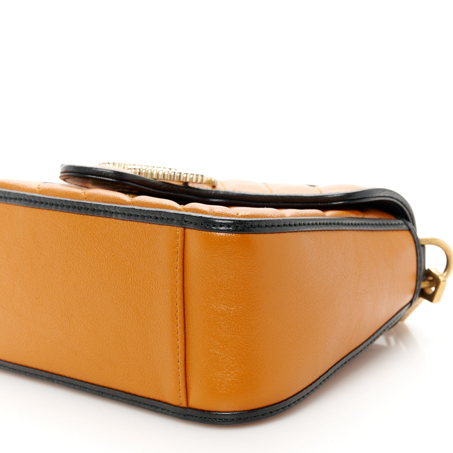 Gucci Azalea Calfskin Matelasse Diagonal Mini GG Marmont Top Handle Shoulder Bag Cognac Black 11 of 11