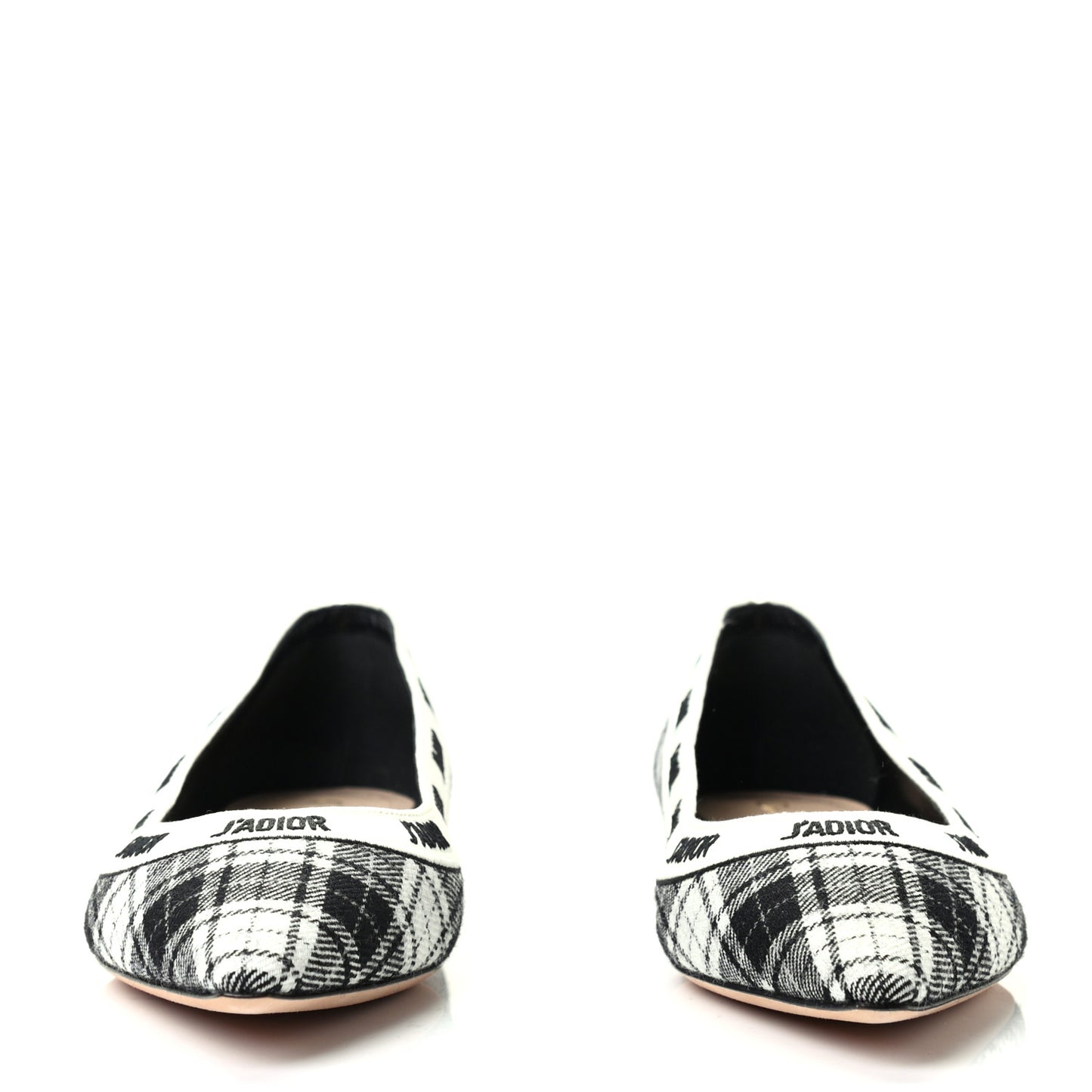Canvas Tartan J'Adior Embroidered Ballet Flats 37.5 Black White