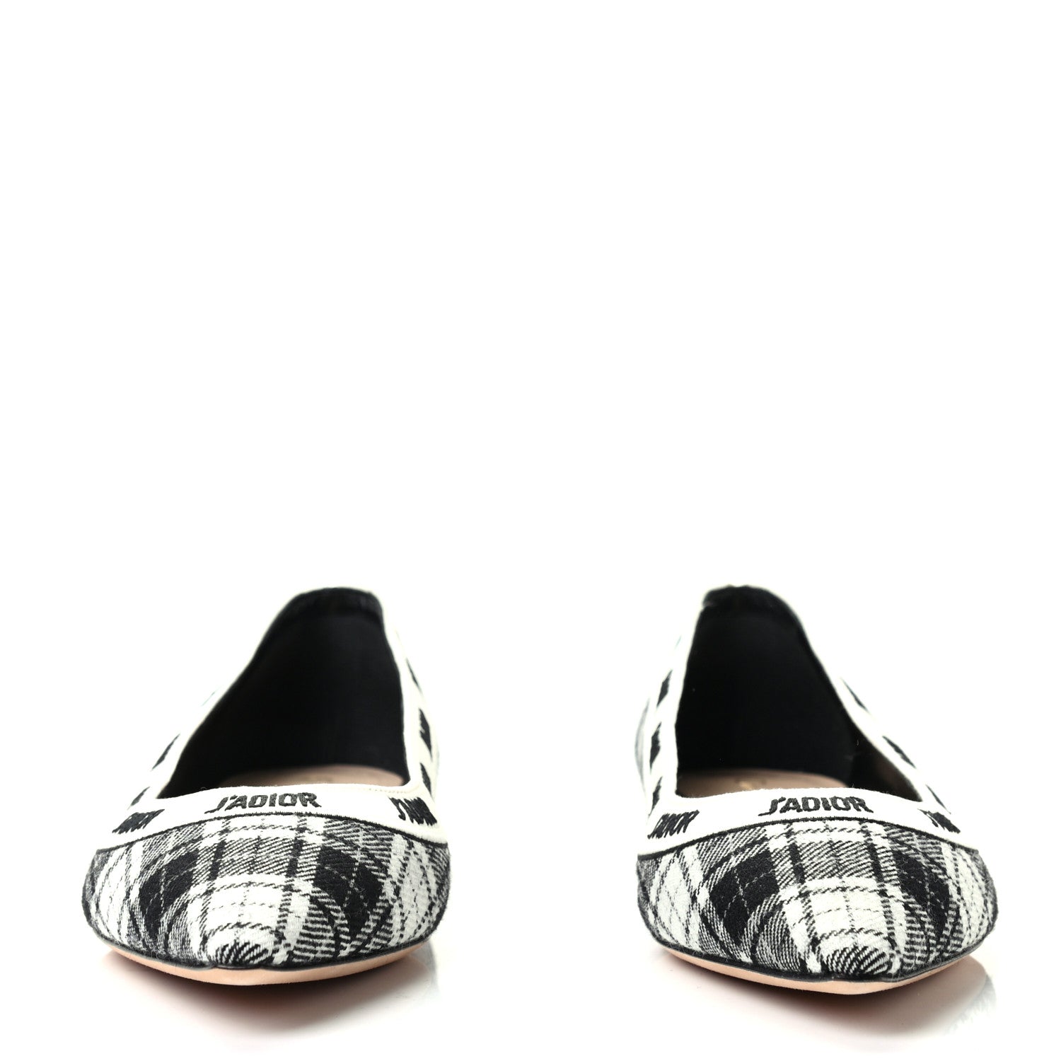 Christian Dior Canvas Tartan J'Adior Embroidered Ballet Flats 37.5 Black White 2 of 8