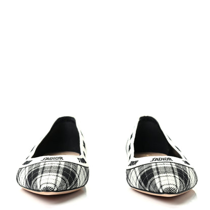 Christian Dior Canvas Tartan J'Adior Embroidered Ballet Flats 37.5 Black White 2 of 8