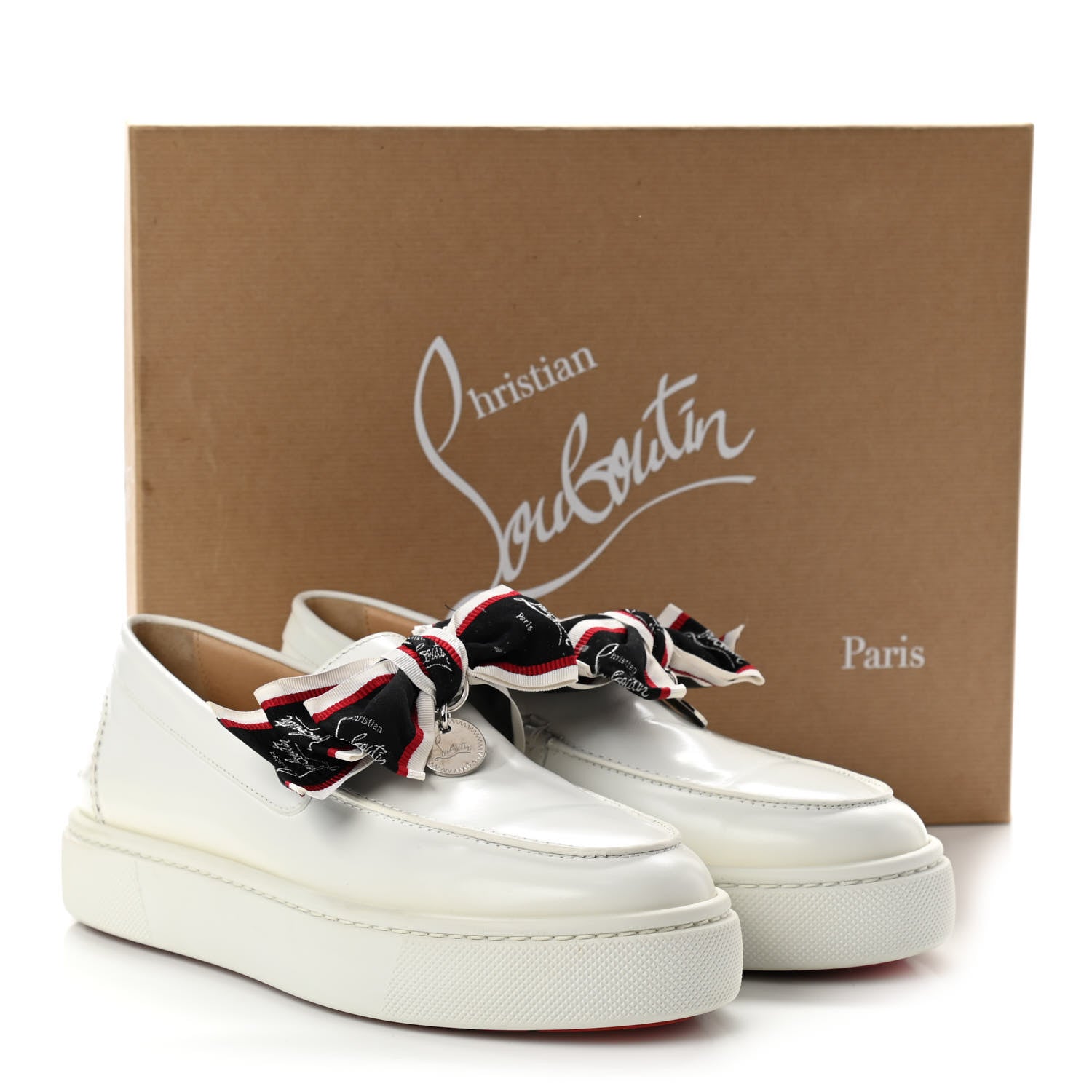 Christian Louboutin Calfskin Womens Ferry Paquet Bow Sneaker Boat Flats 37.5 White 8 of 10