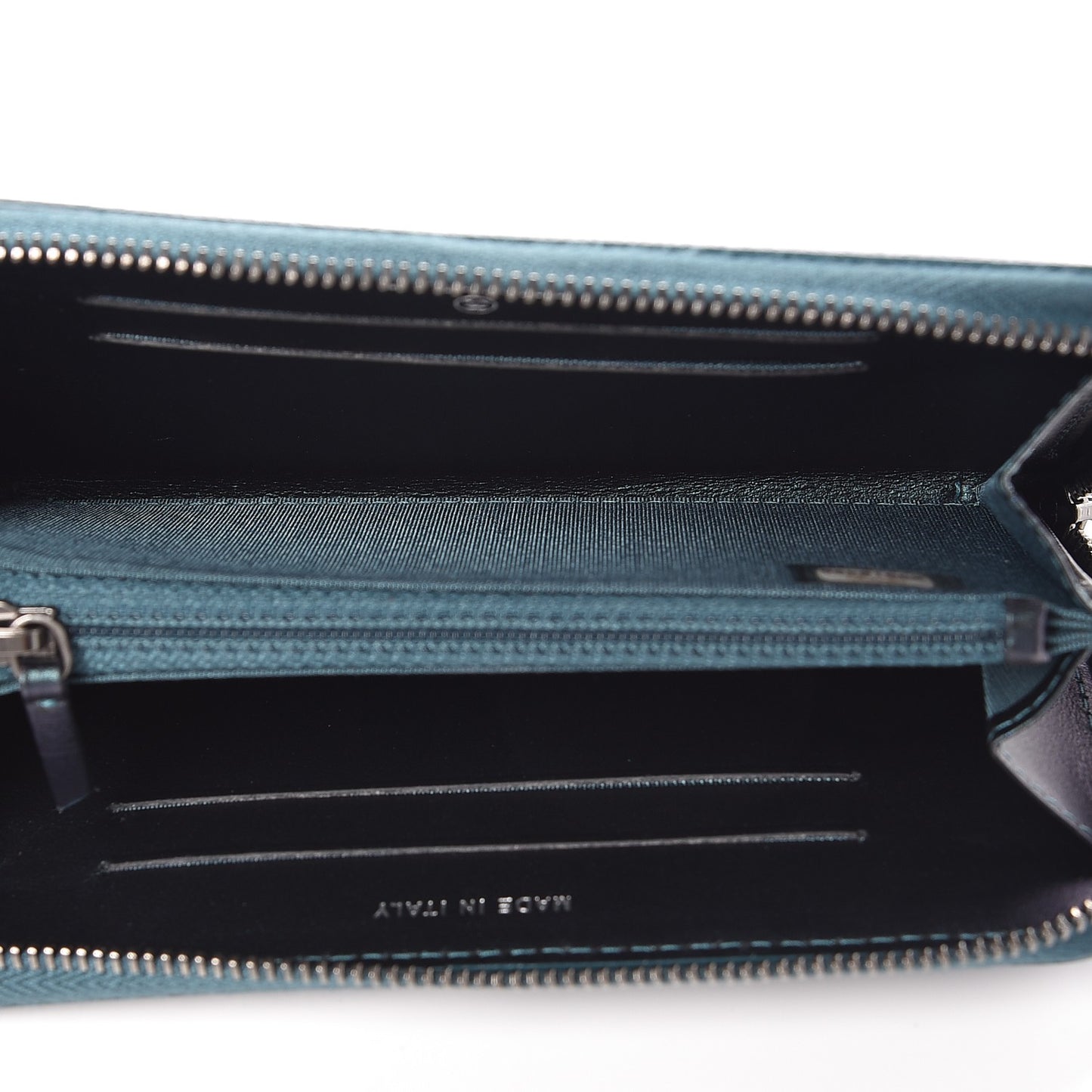 Iridescent Caviar Quilted Medium Filigree Zip Around Wallet Dark Turquoise