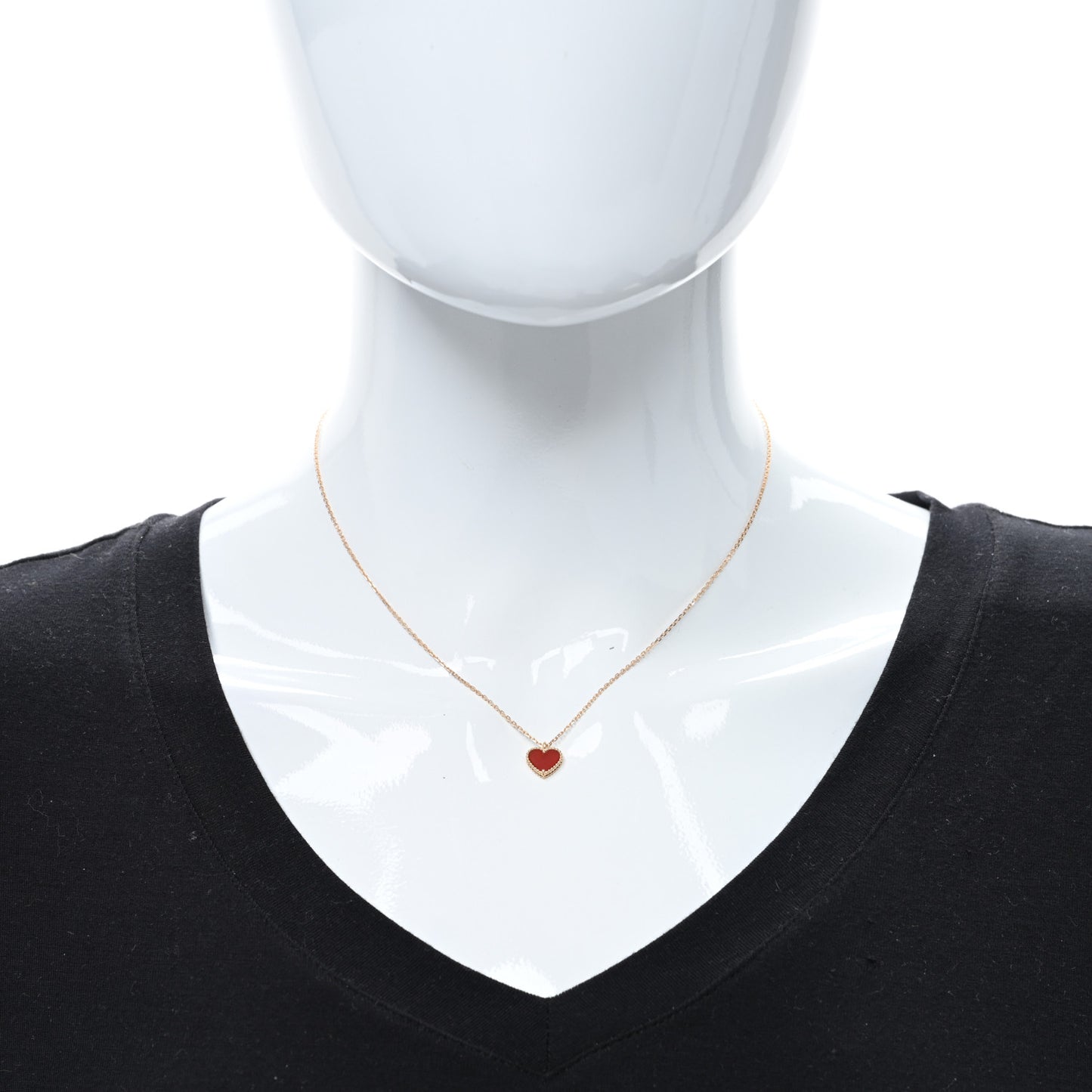 18K Rose Gold Carnelian Sweet Alhambra Heart Pendant Necklace