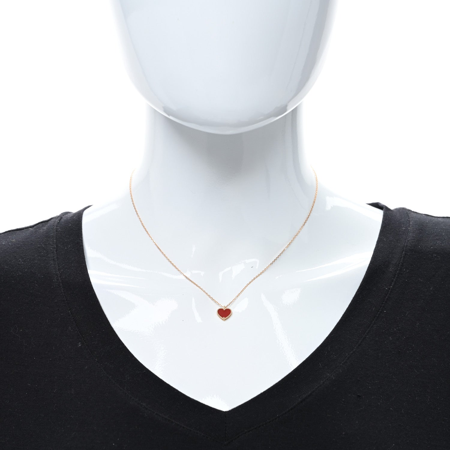 Van Cleef & Arpels 18K Rose Gold Carnelian Sweet Alhambra Heart Pendant Necklace 2 of 4