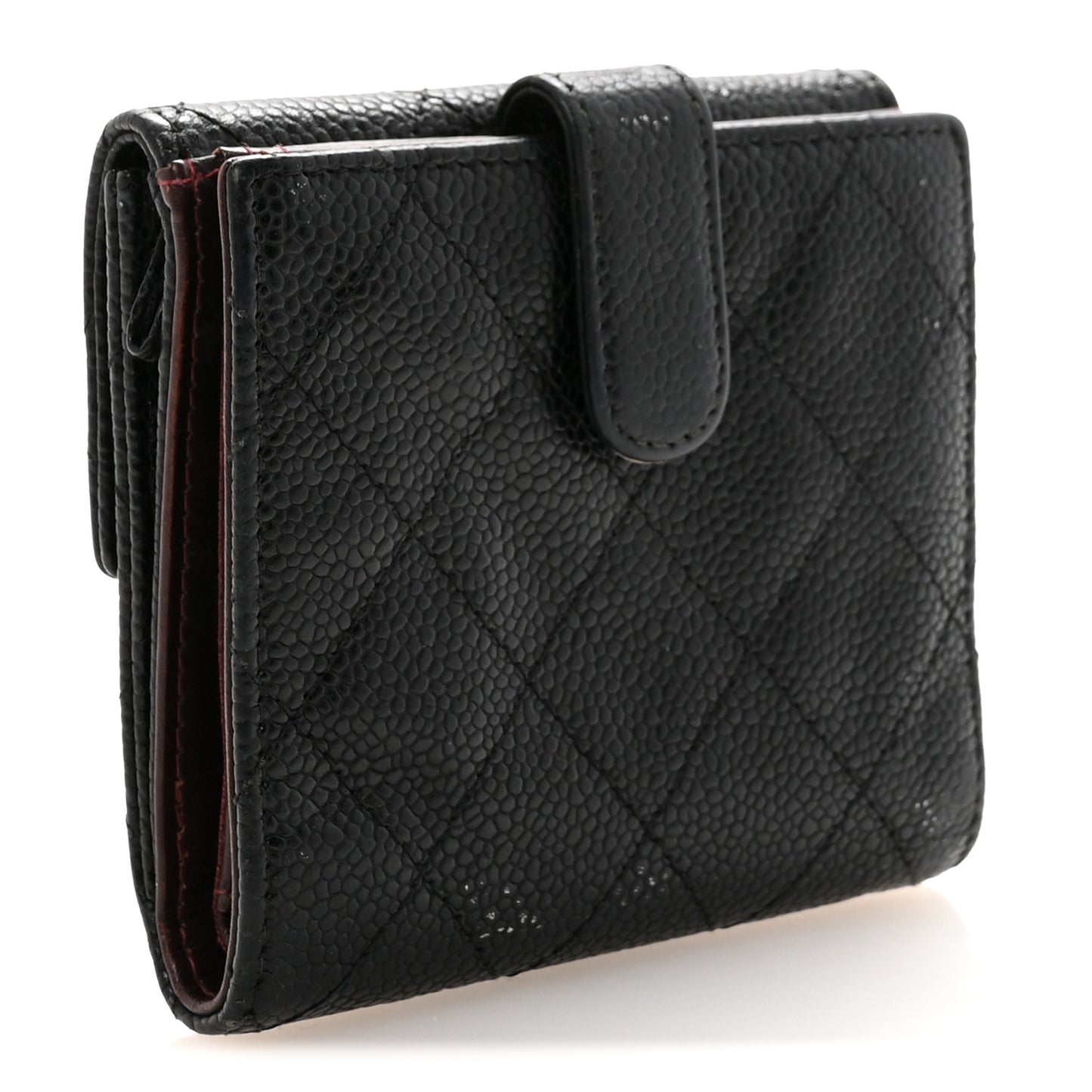 Caviar Quilted Compact French Flap Wallet Black