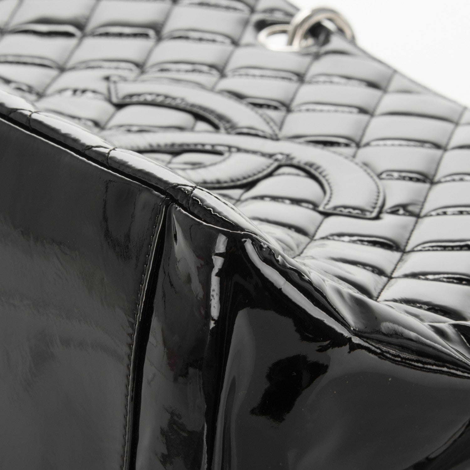Chanel Patent Quilted Grand Shopping Tote GST Black 10 of 11