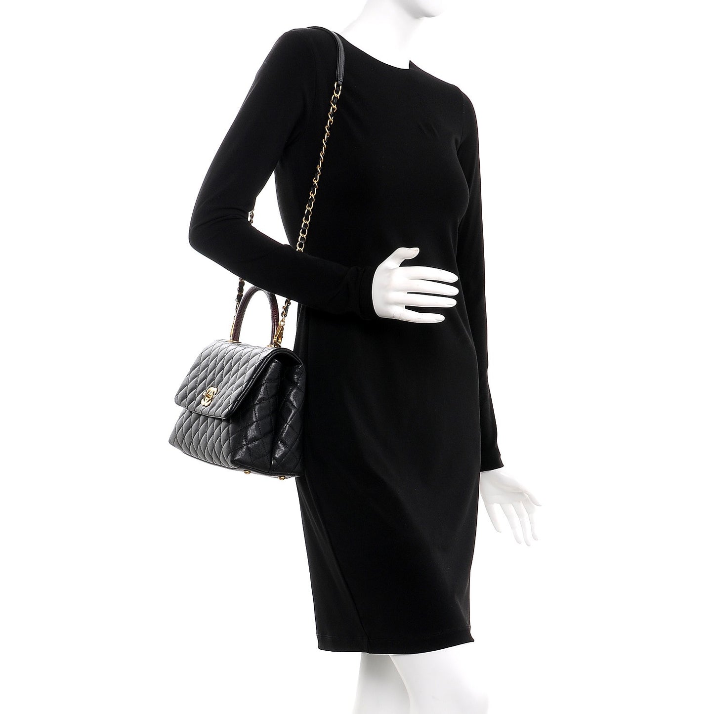 Caviar Lizard Quilted Small Coco Handle Flap Black