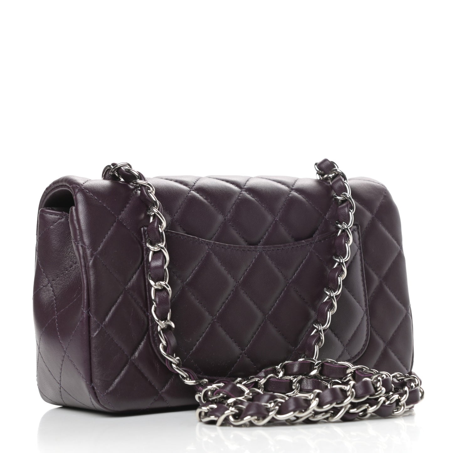 Lambskin Quilted Mini Rectangular Flap Dark Purple