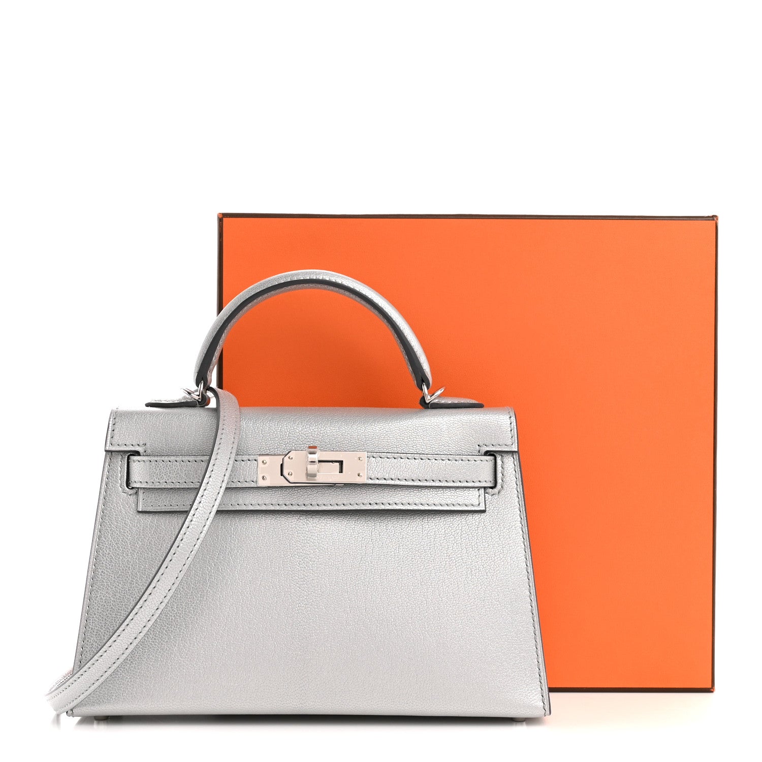 HERMES エルメス カレーシュPM シルバー 白 エナメル Hermes Metallic Chevre Chamkilight Mini Kelly Sellier 20 Argent