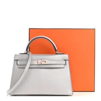 Hermes Metallic Chevre Chamkilight Mini Kelly Sellier 20 Argent 11 of 11