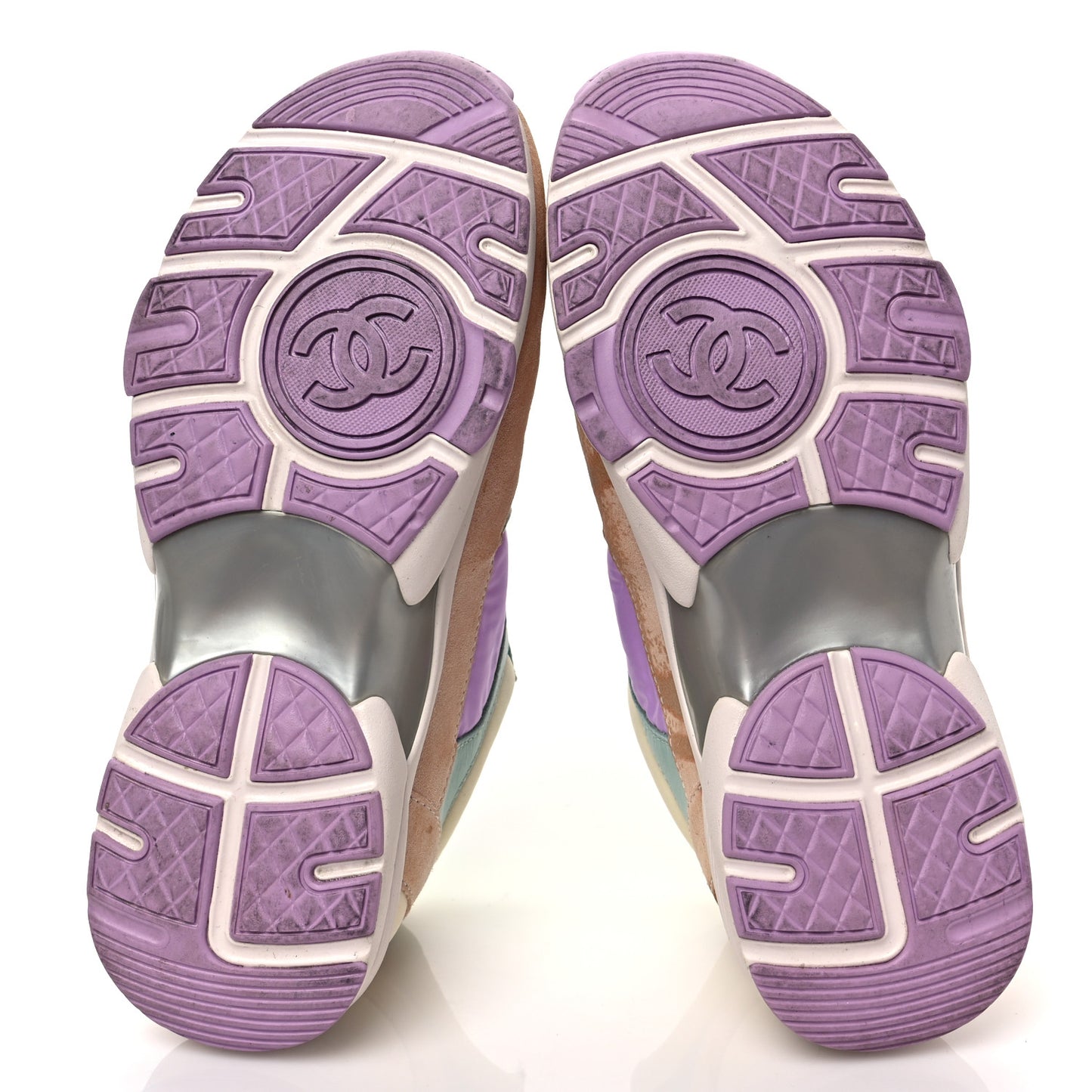 Nylon Lambskin Suede Calfskin CC Sneakers 37 Green Purple Pink