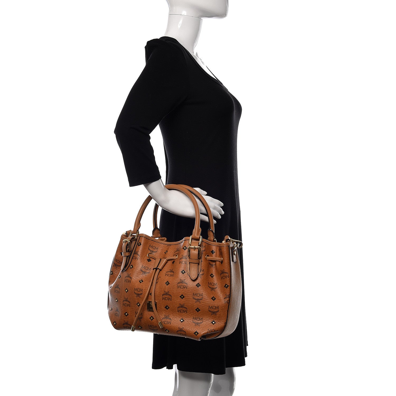 MCM Visetos Studded Small Drawstring Shopper Cognac 2 of 16