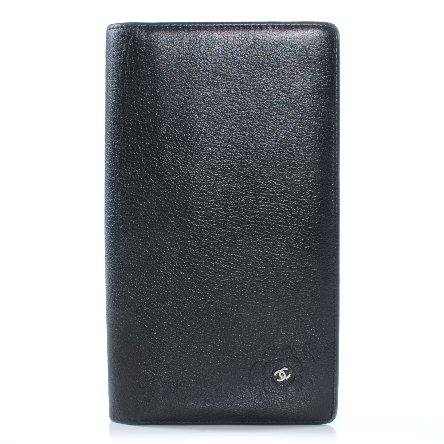 Leather Camellia Yen Wallet Black