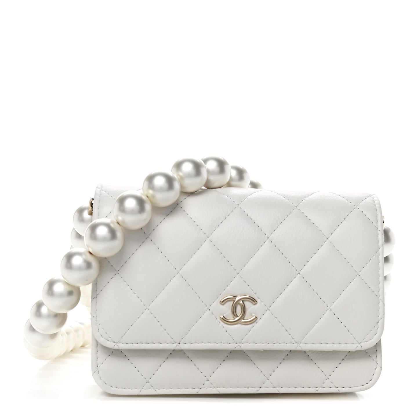 Calfskin Quilted Mini Maxi Pearls Wallet On Chain WOC White