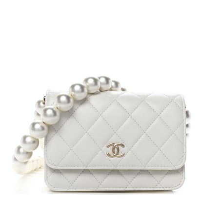 Chanel Calfskin Quilted Mini Maxi Pearls Wallet On Chain WOC White 1 of 11
