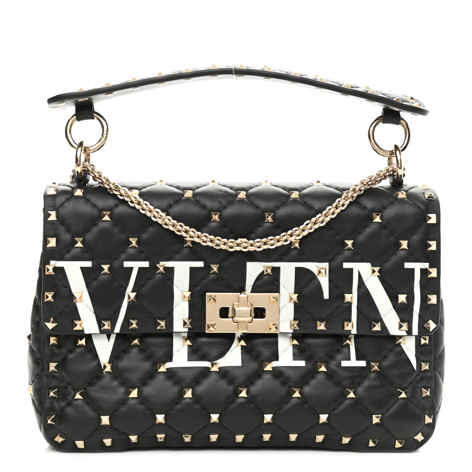 Valentino Garavani Lambskin VLTN Print Medium Rockstud Spike Shoulder Bag Black 1 of 10