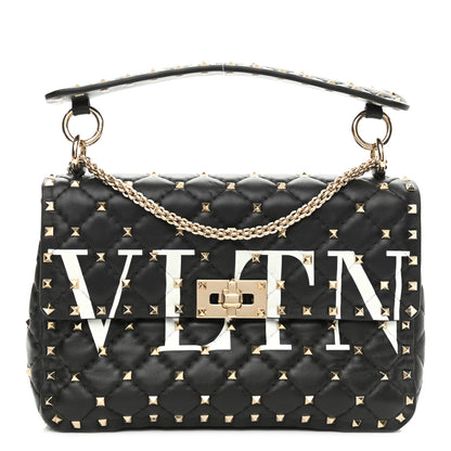 Valentino Garavani Lambskin VLTN Print Medium Rockstud Spike Shoulder Bag Black 1 of 10