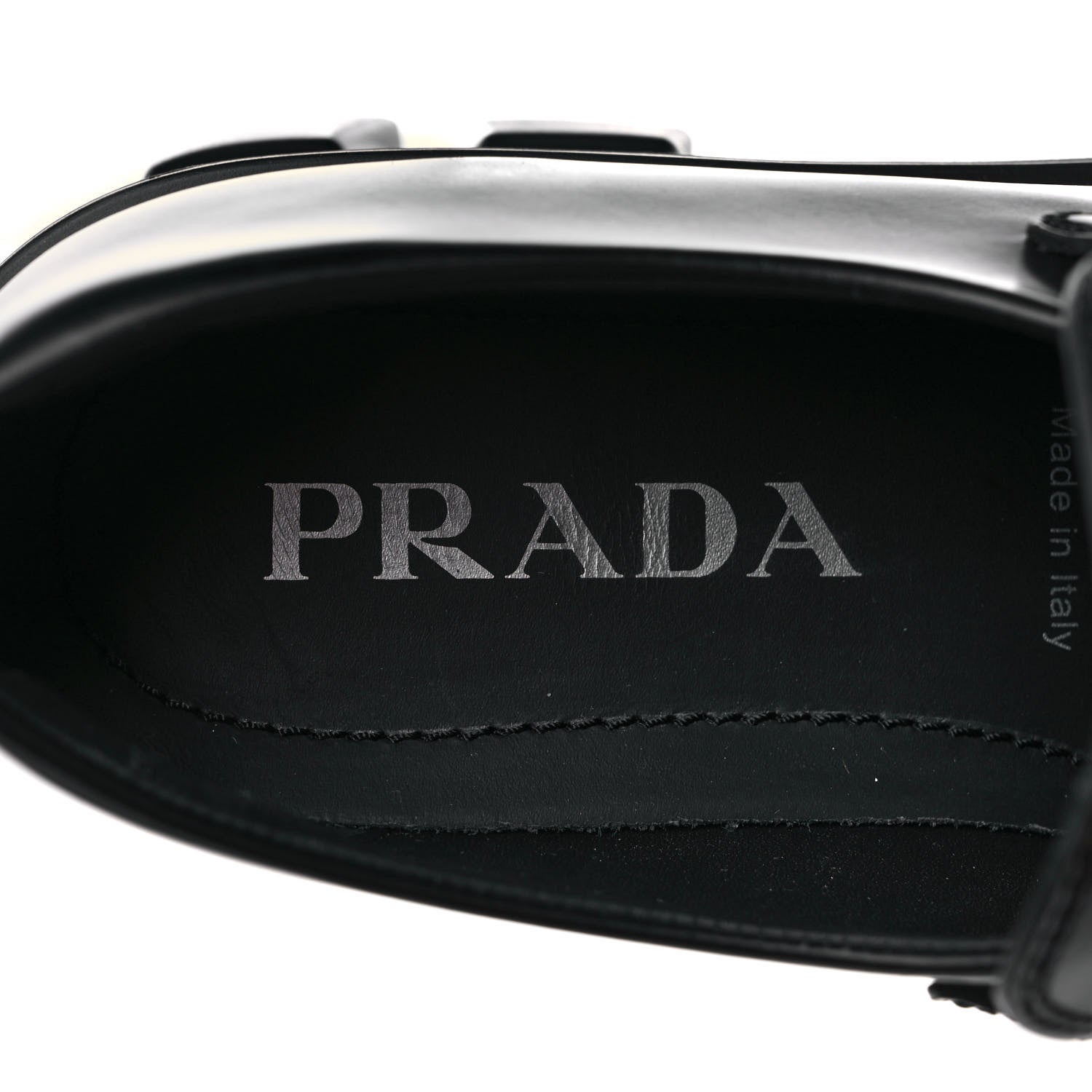 Prada Spazzolato Rois Metal Triangle Logo Monolith 55mm Loafers 37 Black 8 of 9