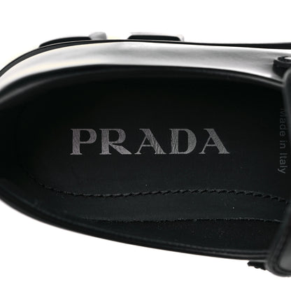 Prada Spazzolato Rois Metal Triangle Logo Monolith 55mm Loafers 37 Black 8 of 9
