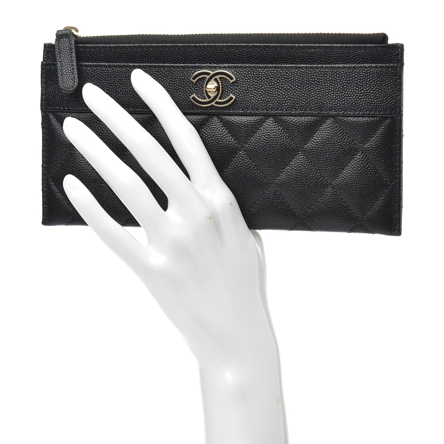 Caviar Quilted Mademoiselle Vintage Zip Pouch Black