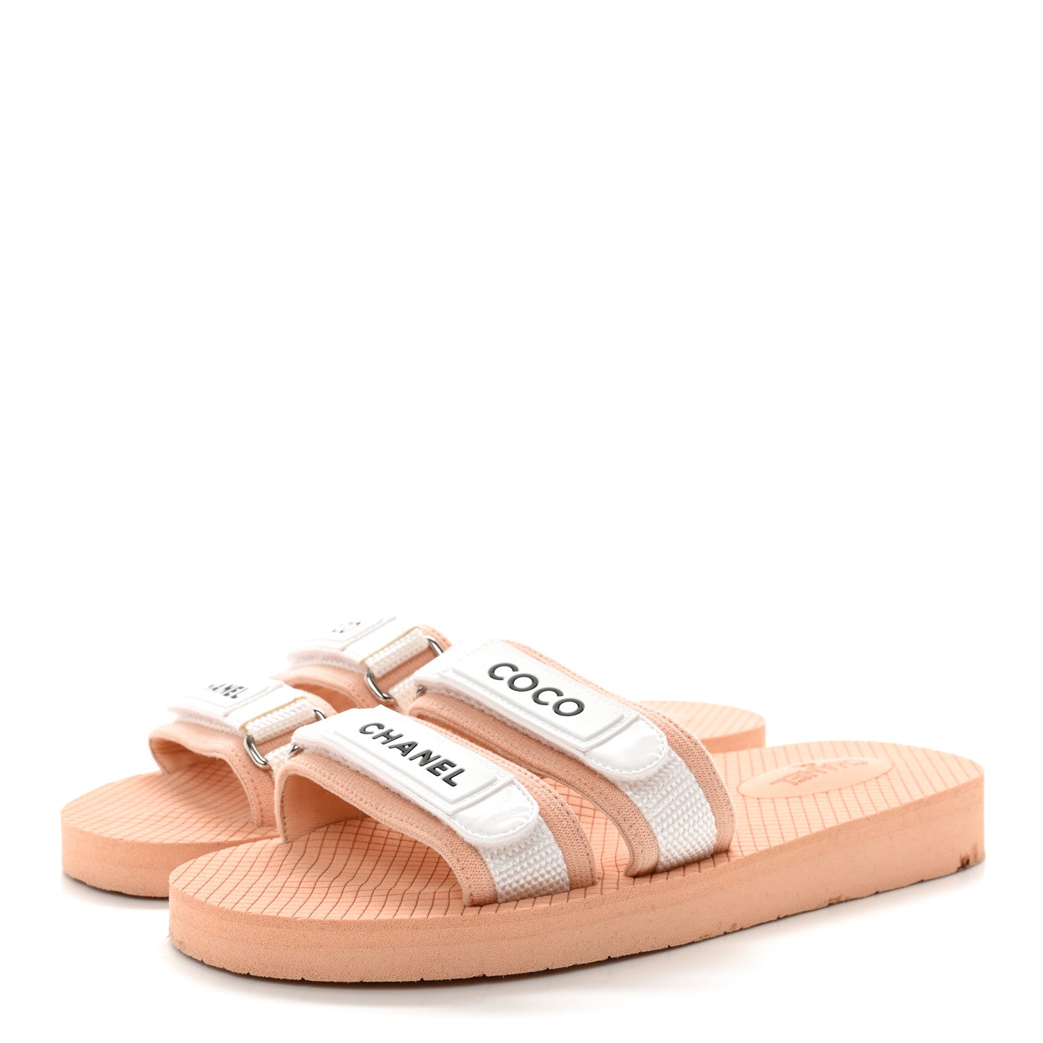 Chanel Fabric Rubber Coco Slides 38 Beige White 3 of 11