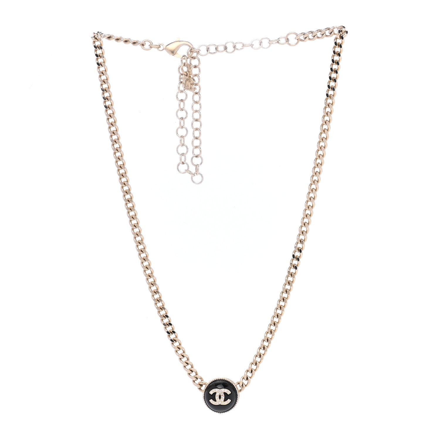 Chanel Crystal Resin CC Chain Link Short Necklace Black Gold 3 of 7