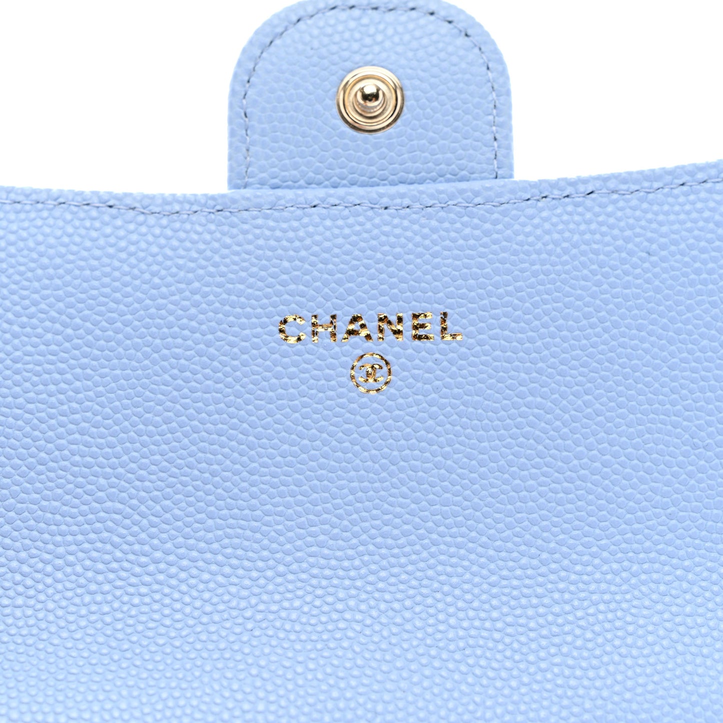 Caviar Quilted Large Gusset Flap Wallet Light Blue